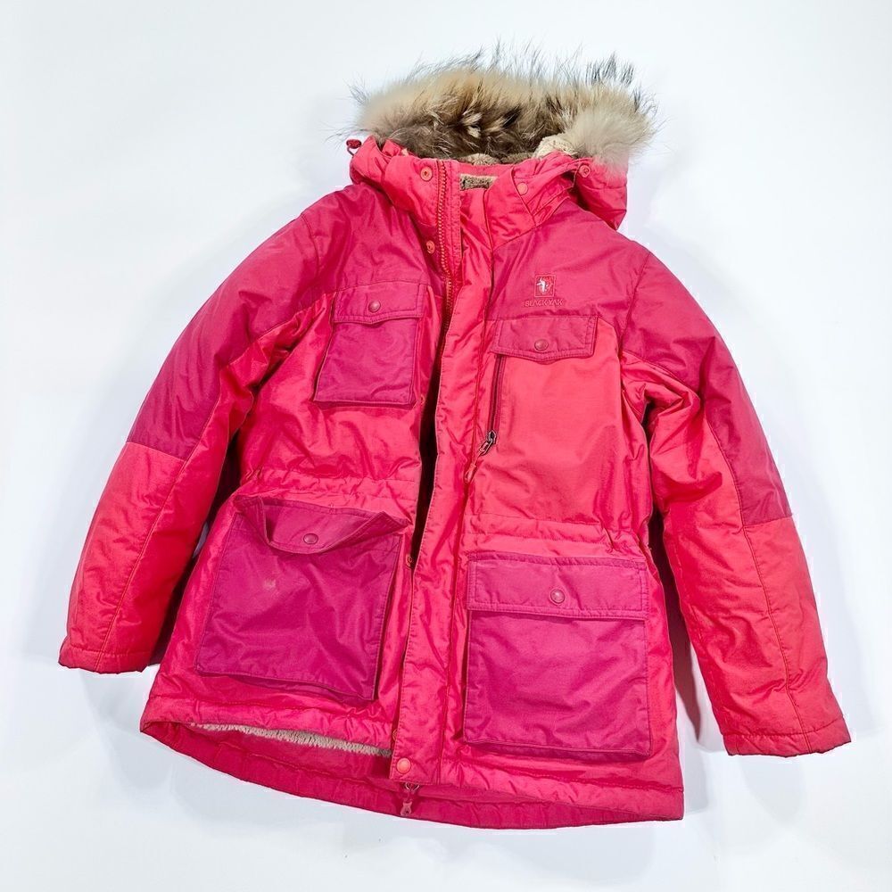 Black Yak red down puffer arctic snow coat with fur lined hood 145cm 10